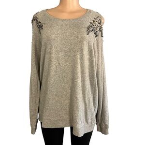 Anthropologie Deletta Embellished Bare Shoulder Grey Pullover Sweater